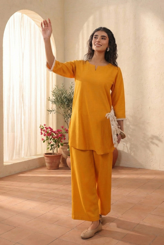 Mustard Yellow Solid Cotton Flex Co-ord Set