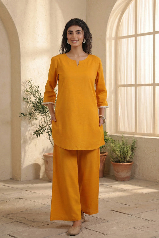 Mustard Yellow Solid Cotton Flex Co-ord Set