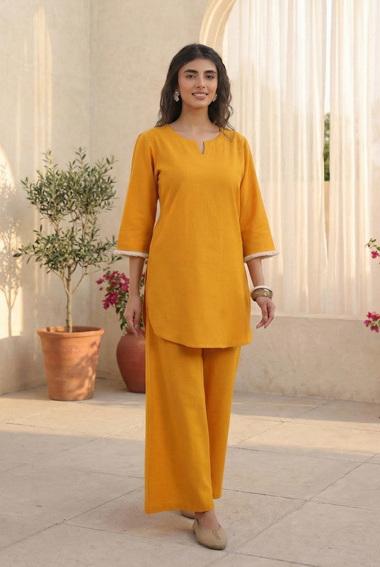 Mustard Yellow Solid Cotton Flex Co-ord Set