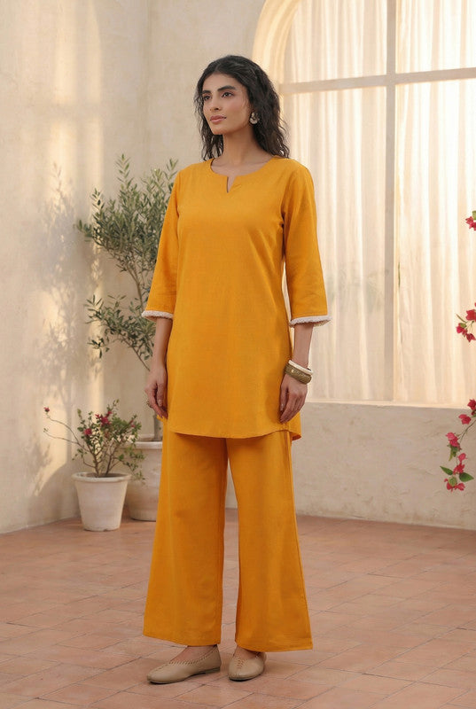 Mustard Yellow Solid Cotton Flex Co-ord Set