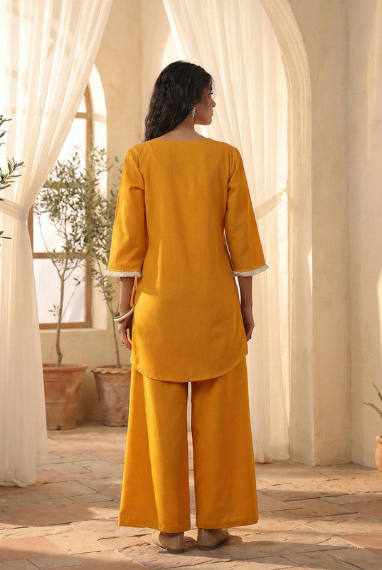 Mustard Yellow Solid Cotton Flex Co-ord Set