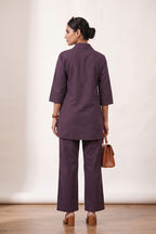 Deep plum botanical embroidered co-ord set