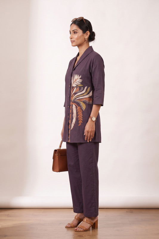 Deep plum botanical embroidered co-ord set