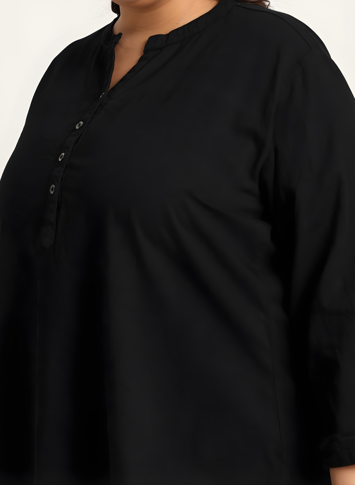 Black Denim Mandarin-Collar Tunic & Wide-Leg Pant Set