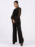 Black Sheer-Sleeve Top & Flared Trouser Co-ord Set