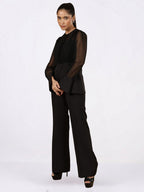 Black Sheer-Sleeve Top & Flared Trouser Co-ord Set