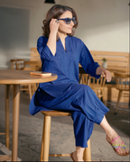 Navy blue chambray kurta set
