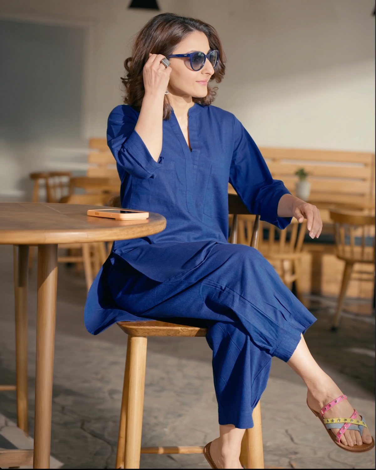Navy blue chambray kurta set