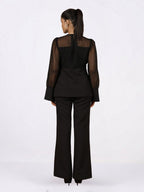 Black Sheer-Sleeve Top & Flared Trouser Co-ord Set