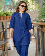 Navy blue chambray kurta set