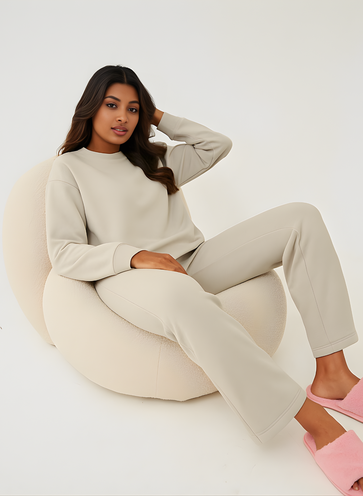 Biscuit Beige Cotton Sweatshirt & Jogger Co-ord Set