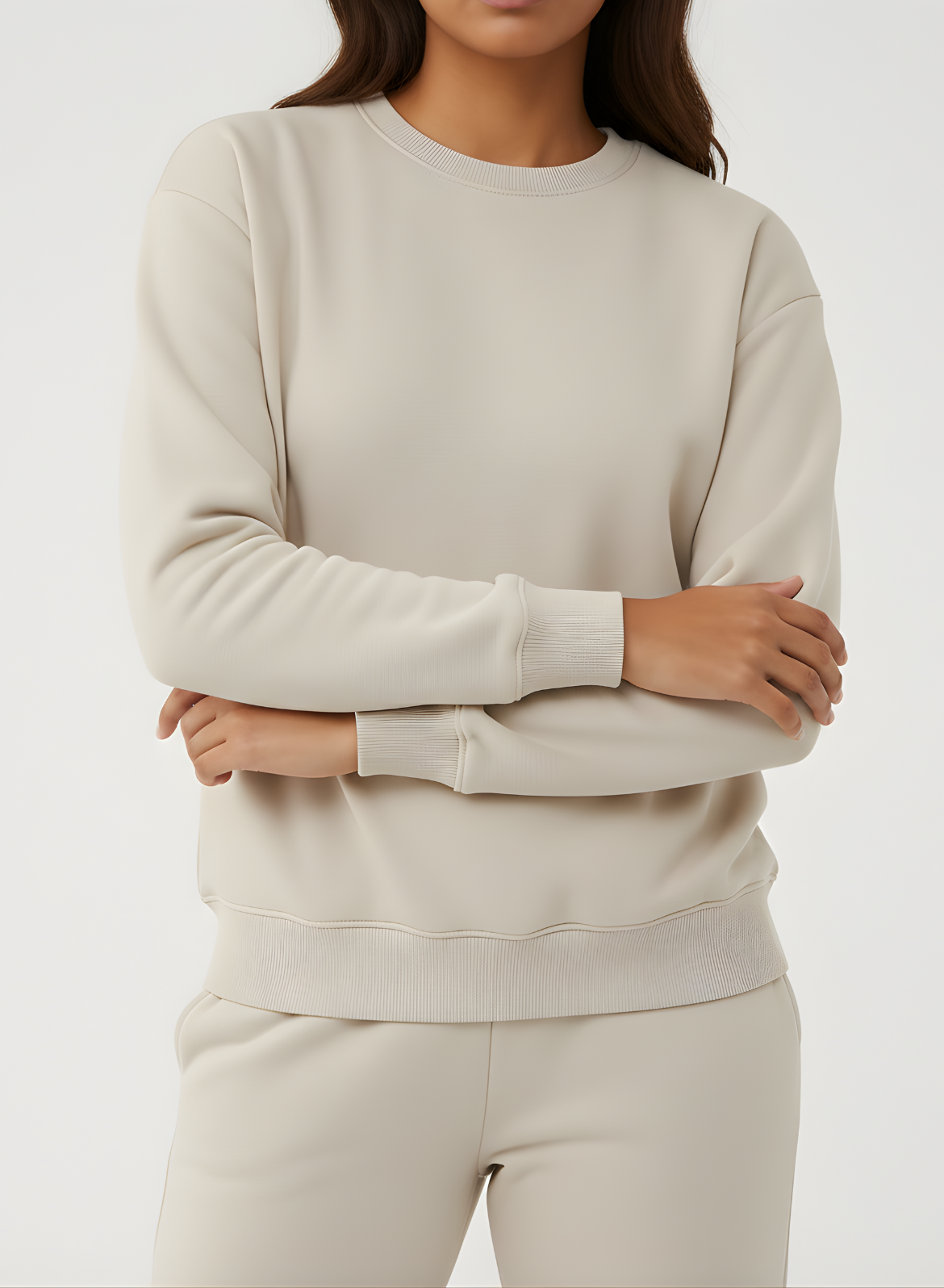 Biscuit Beige Cotton Sweatshirt & Jogger Co-ord Set
