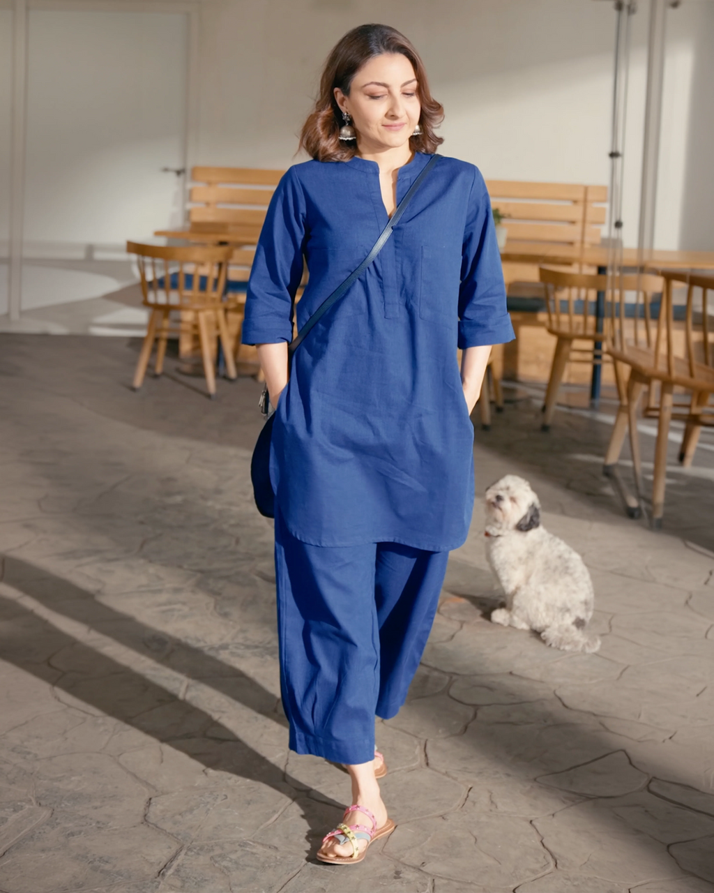 Navy blue chambray kurta set