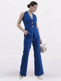 Ink Blue Halter Waistcoat & Bell-Bottom Trouser Set