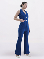 Ink Blue Halter Waistcoat & Bell-Bottom Trouser Set