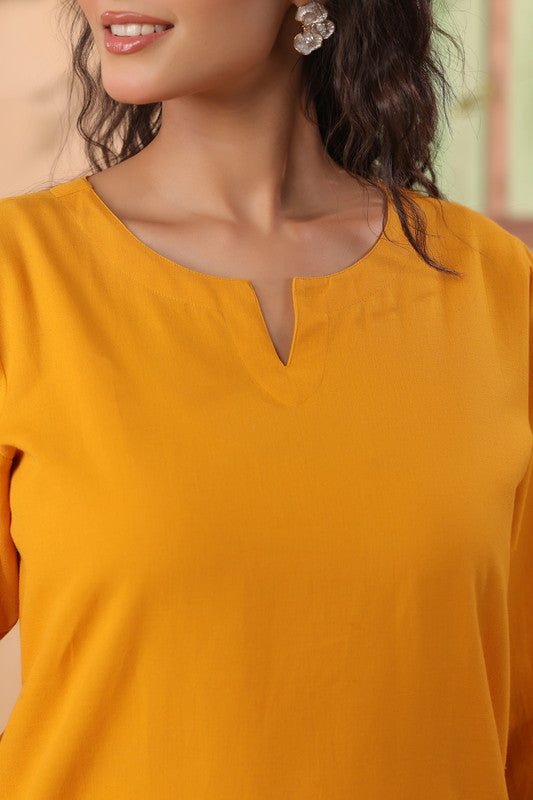 Mustard Yellow Solid Cotton Flex Co-ord Set