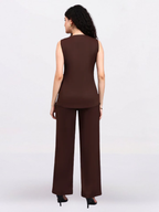 Brown Square-Neck Sleeveless Top & Semi-Flared Trouser Set