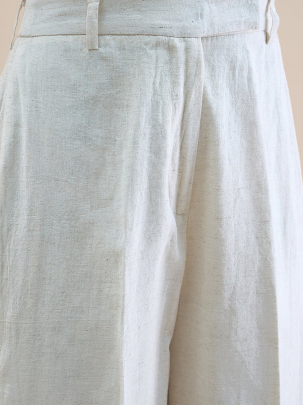 Light Beige Linen-Blend U-Neck Waistcoat & Trouser Set