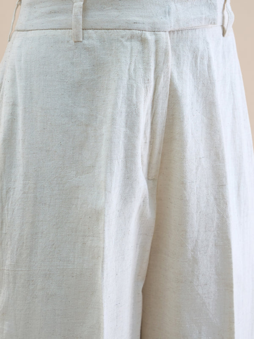 Light Beige Linen-Blend U-Neck Waistcoat & Trouser Set