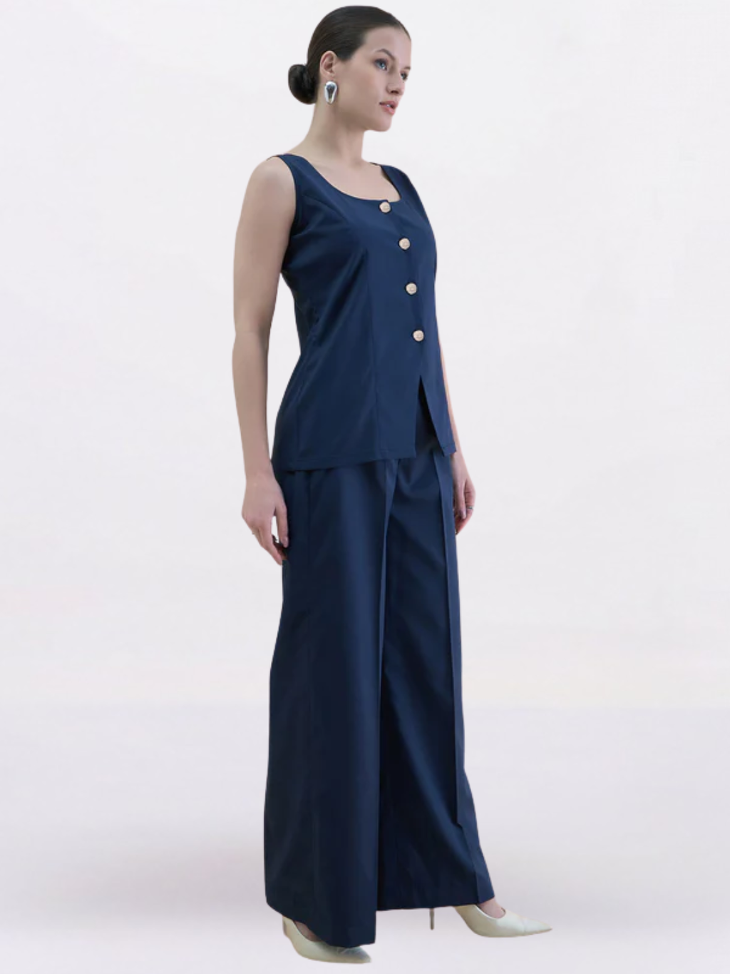Navy Blue U-Neck Waistcoat & Straight Trouser Set