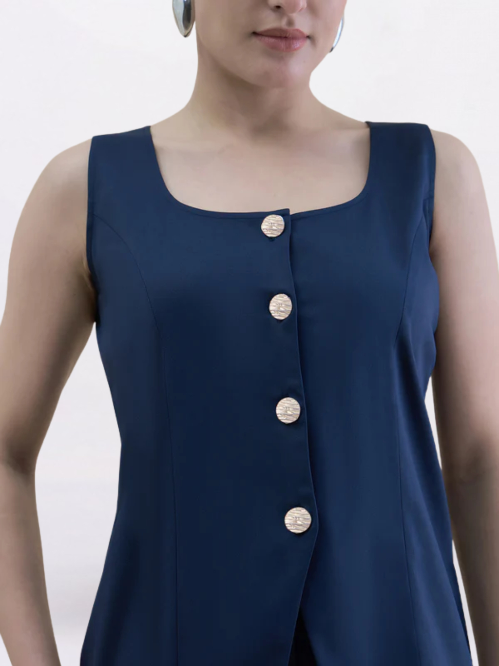 Navy Blue U-Neck Waistcoat & Straight Trouser Set