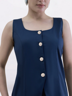 Navy Blue U-Neck Waistcoat & Straight Trouser Set