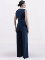 Navy Blue U-Neck Waistcoat & Straight Trouser Set