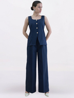Navy Blue U-Neck Waistcoat & Straight Trouser Set
