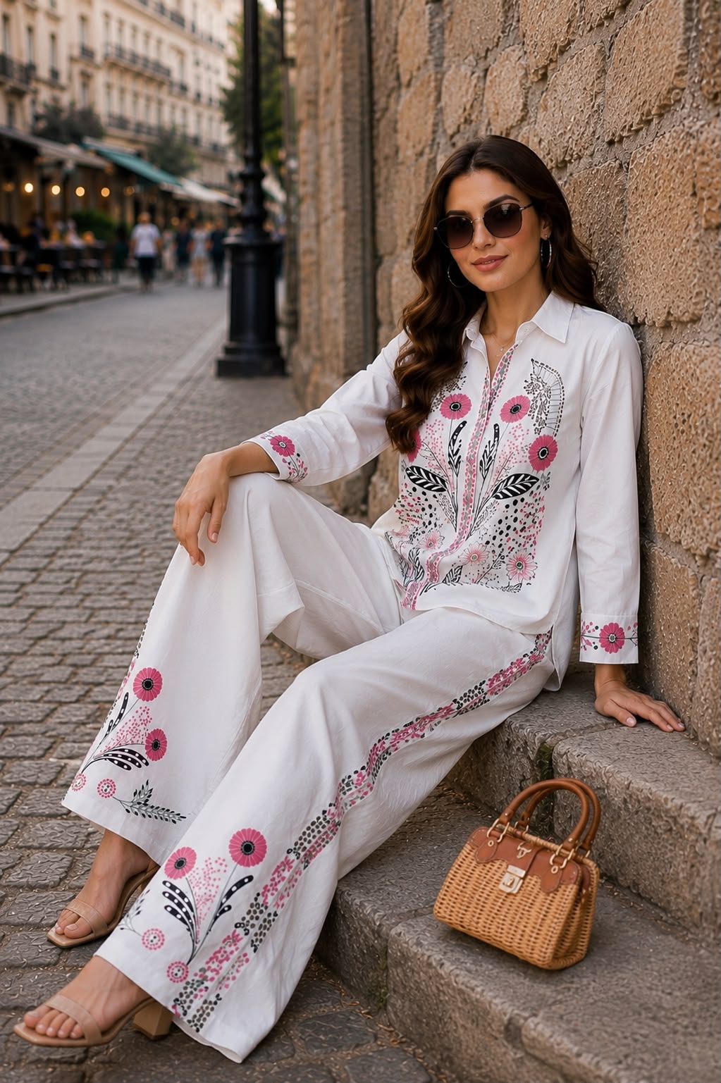 White Floral Embroidered Cotton Co-ord Set