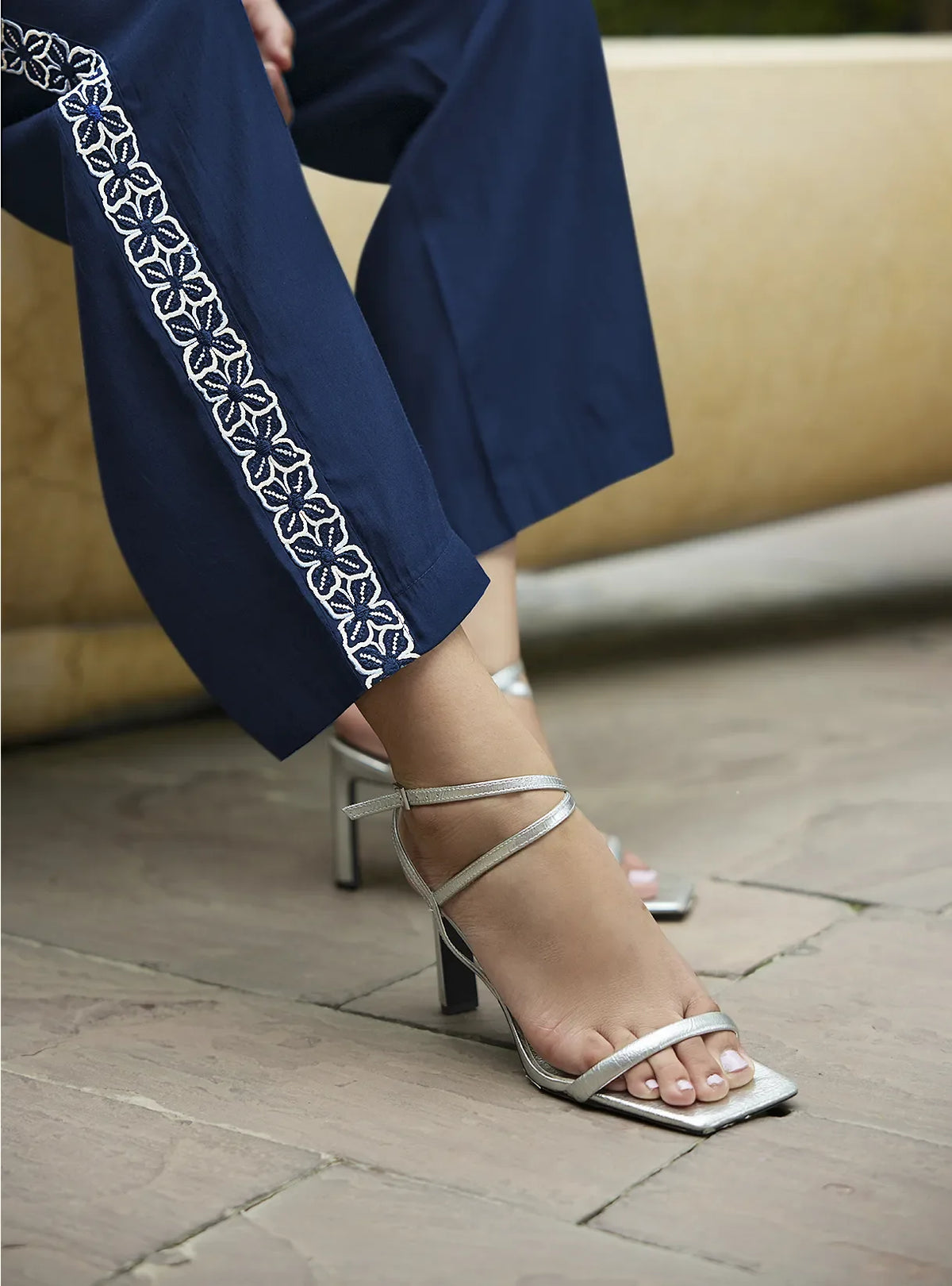 Navy Blue Embroidered Collared Shirt & Pant Set