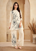 White Bold Floral Embroidered Chinon Wide-Leg Set