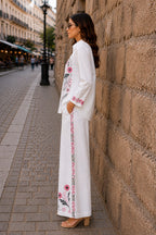 White Floral Embroidered Cotton Co-ord Set