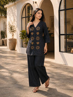 Charcoal Denim Cross-Stitch Embroidered Co-ord Set