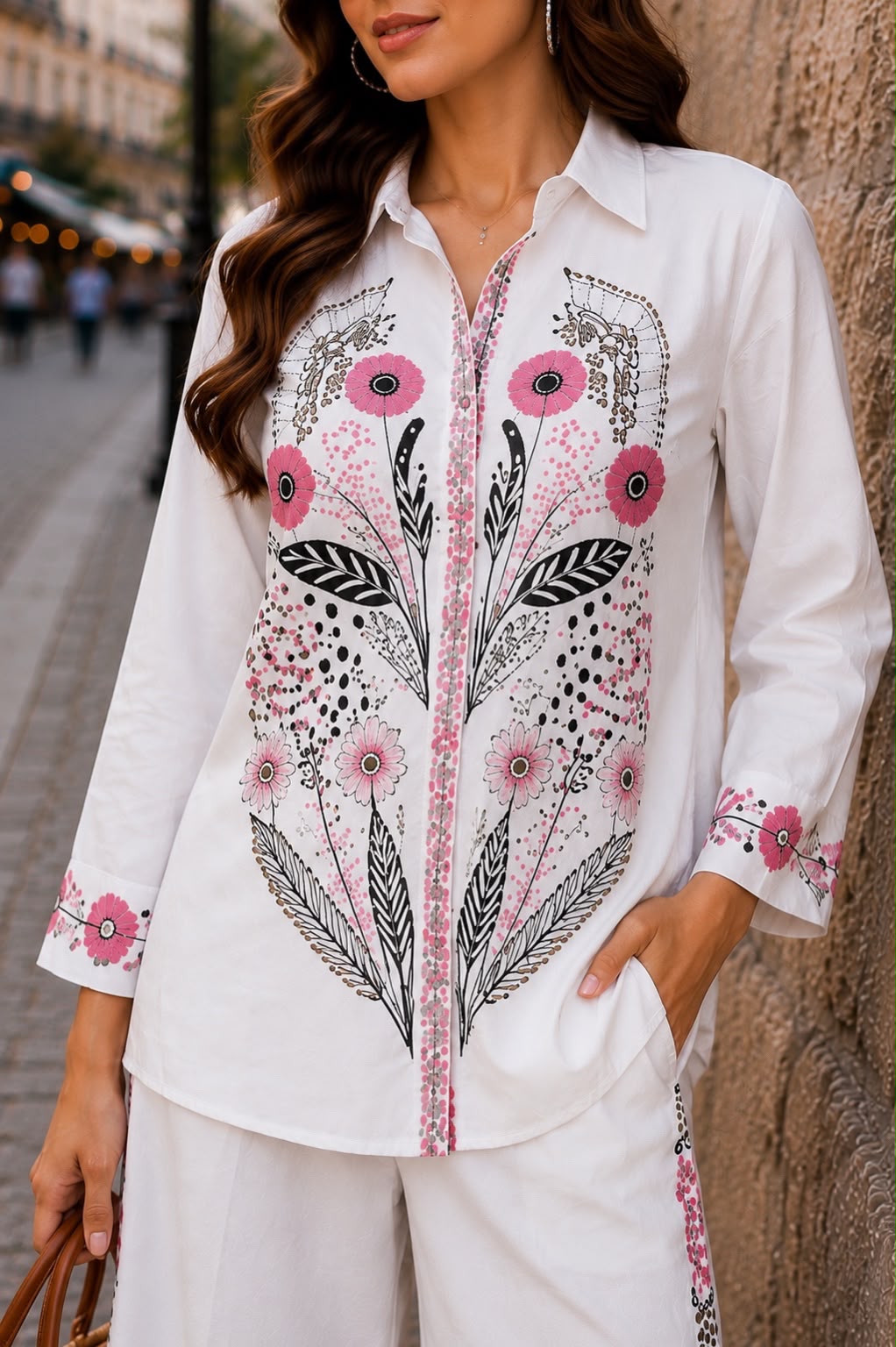 White Floral Embroidered Cotton Co-ord Set