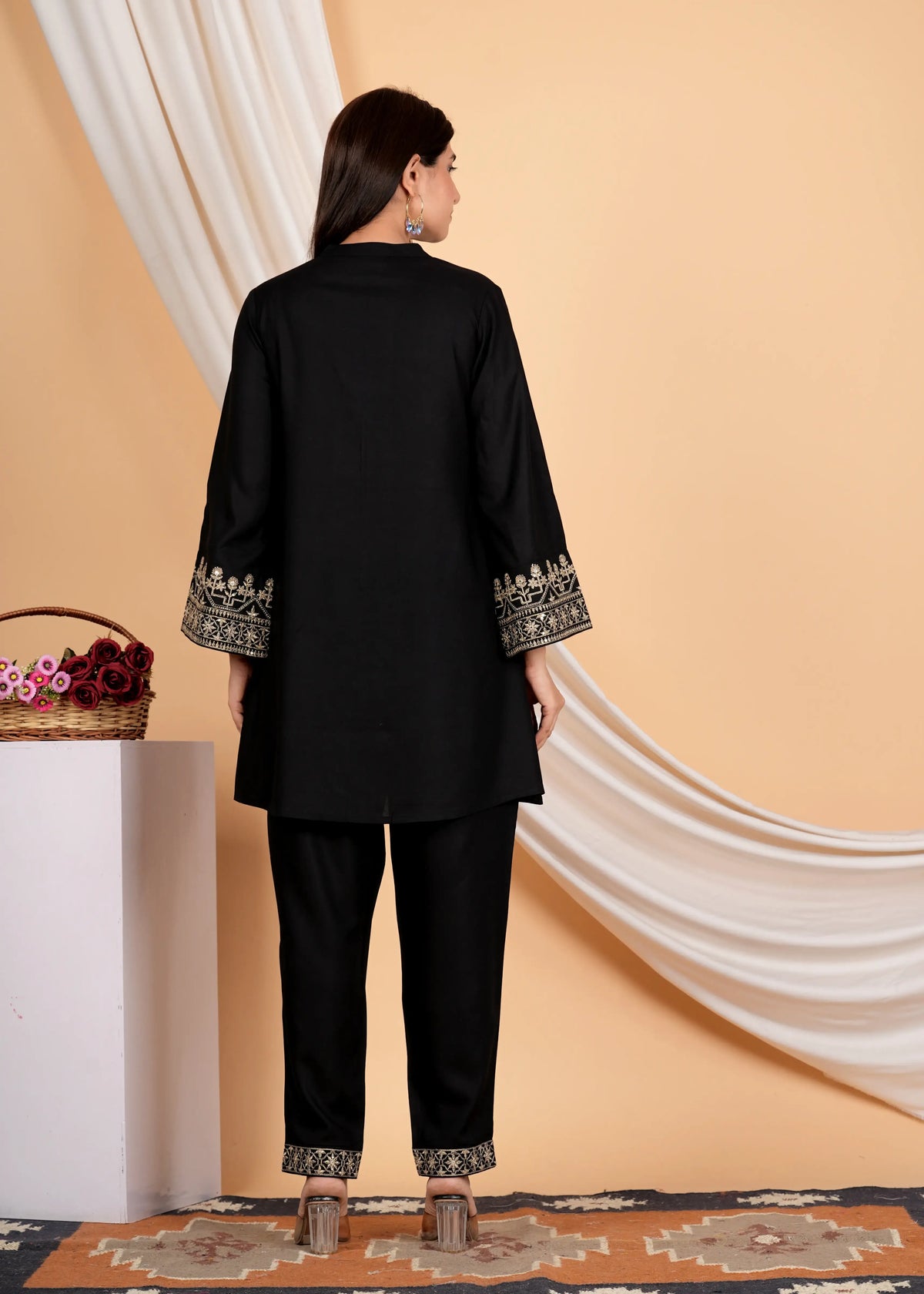 Black Golden Lurex Embroidered Cotton Co-ord Set