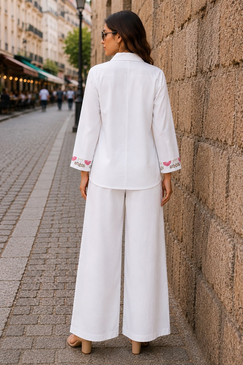 White Floral Embroidered Cotton Co-ord Set