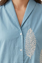 Sky Blue Leaf Embroidered Tunic & Trouser Co-ord Set