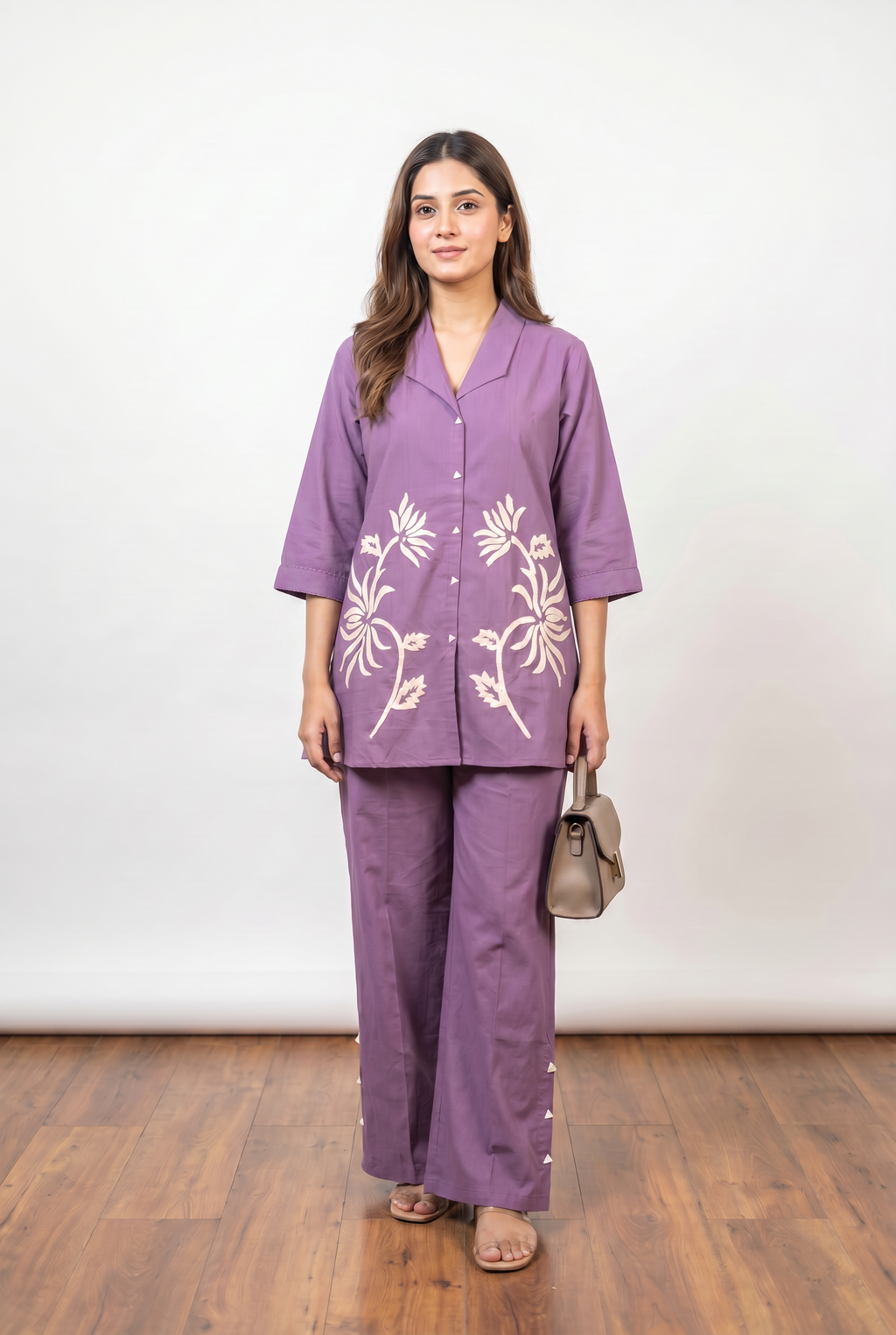 Lavender floral appliqué co-ord set