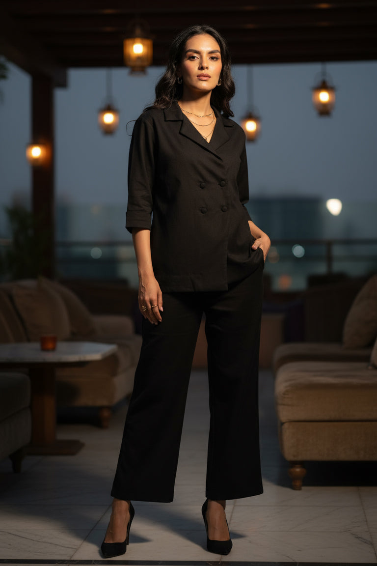 Black Double-Breasted Blazer & Trouser Co-ord Set