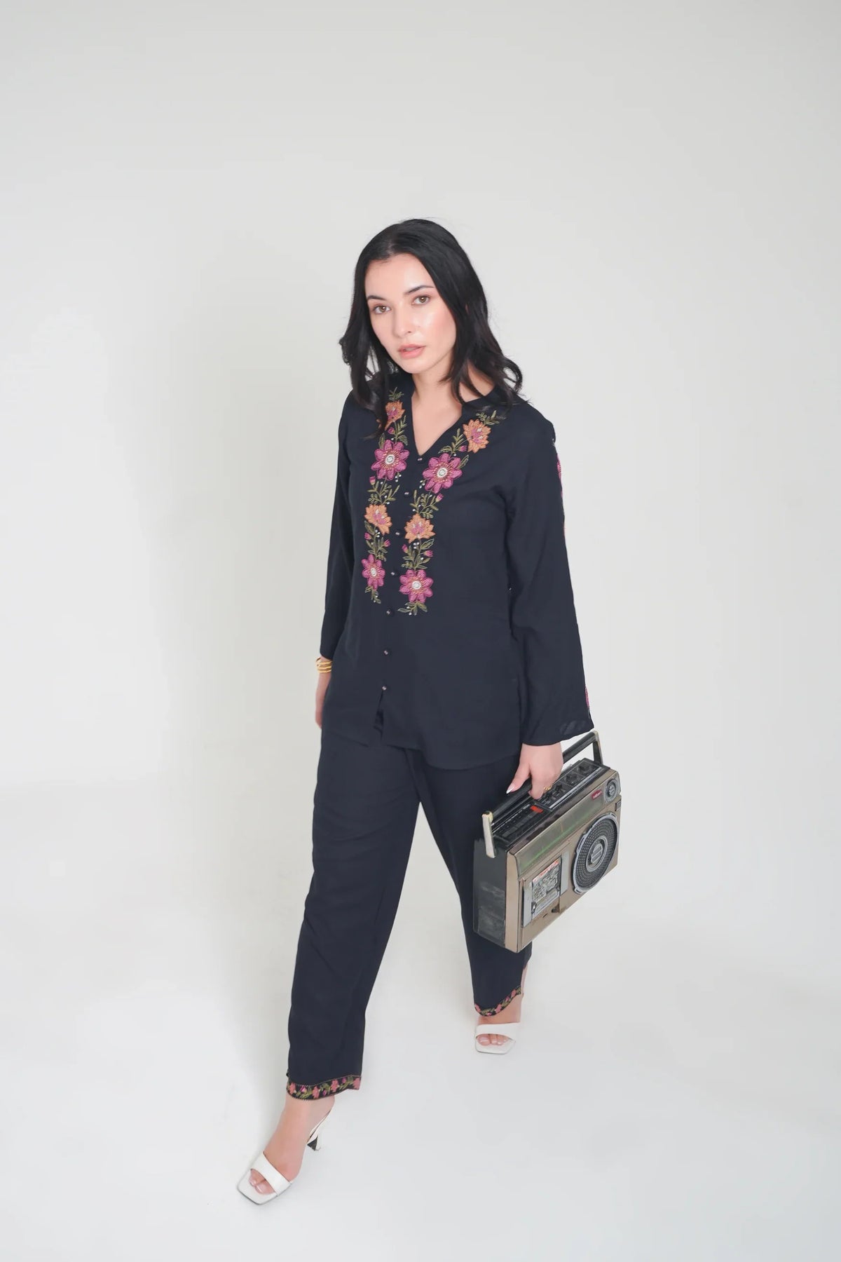 Navy knotwork embroidered co-ord set