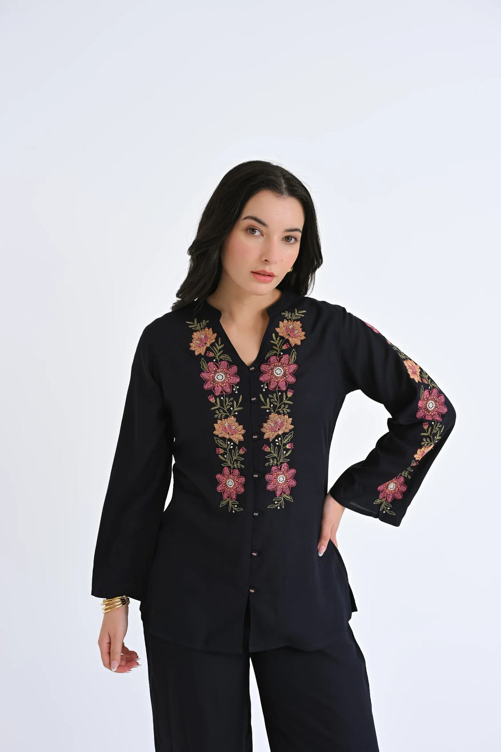 Navy knotwork embroidered co-ord set