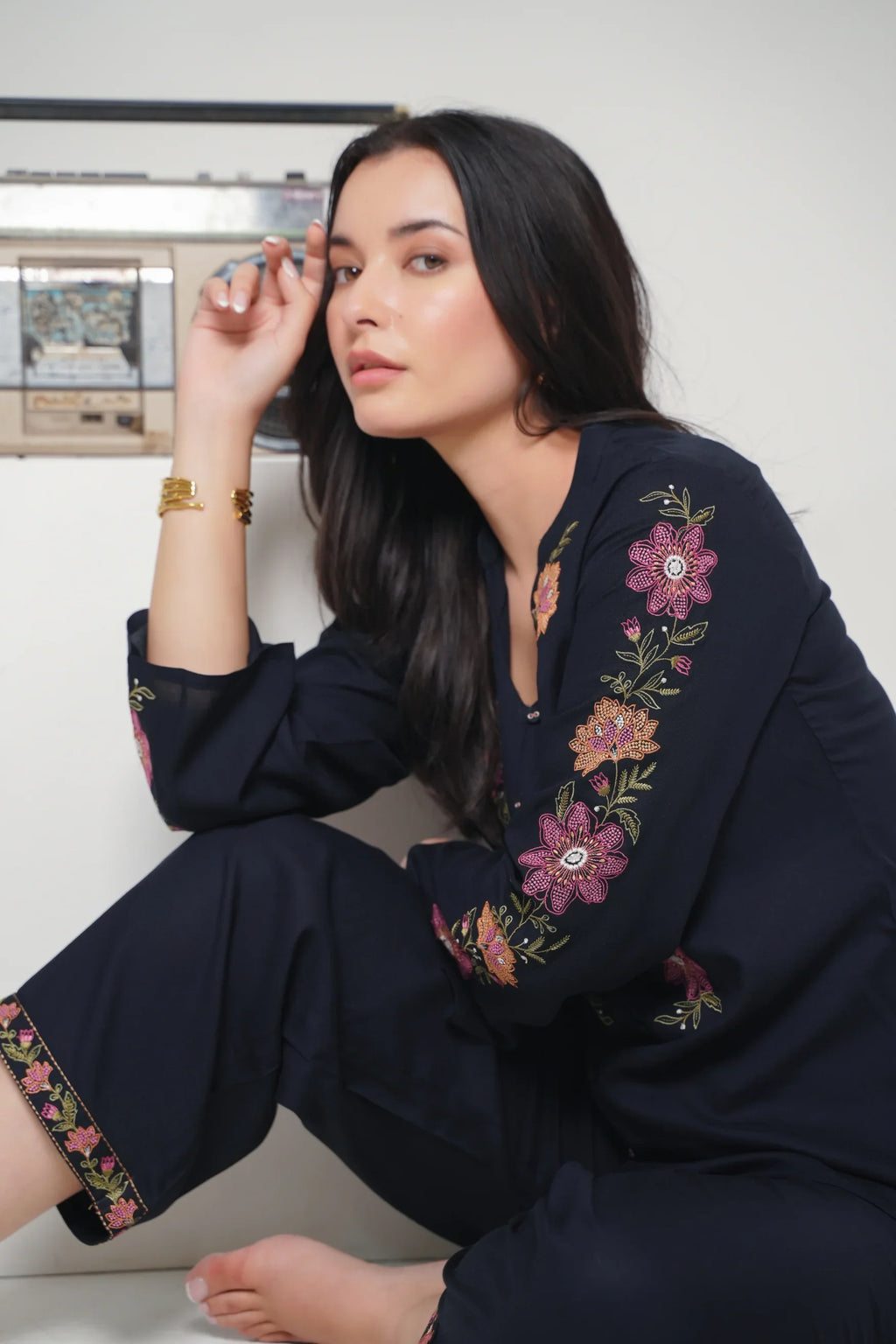 Navy knotwork embroidered co-ord set
