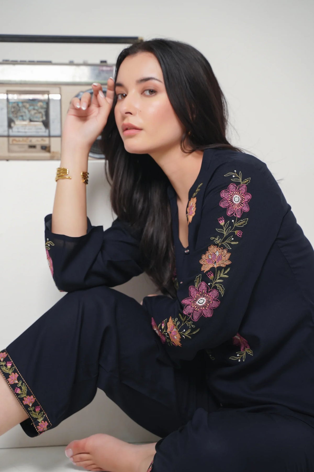 Navy knotwork embroidered co-ord set