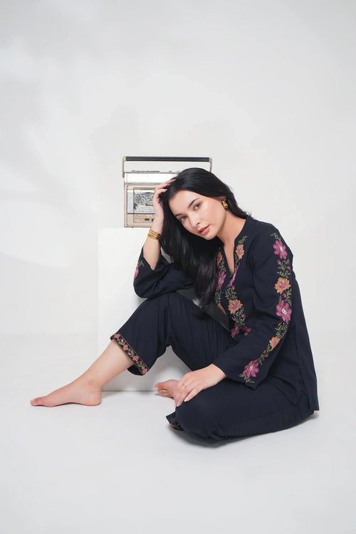 Navy knotwork embroidered co-ord set