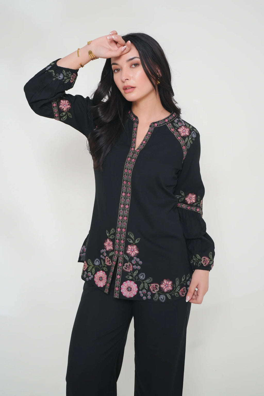 Black tonal embroidered co-ord set
