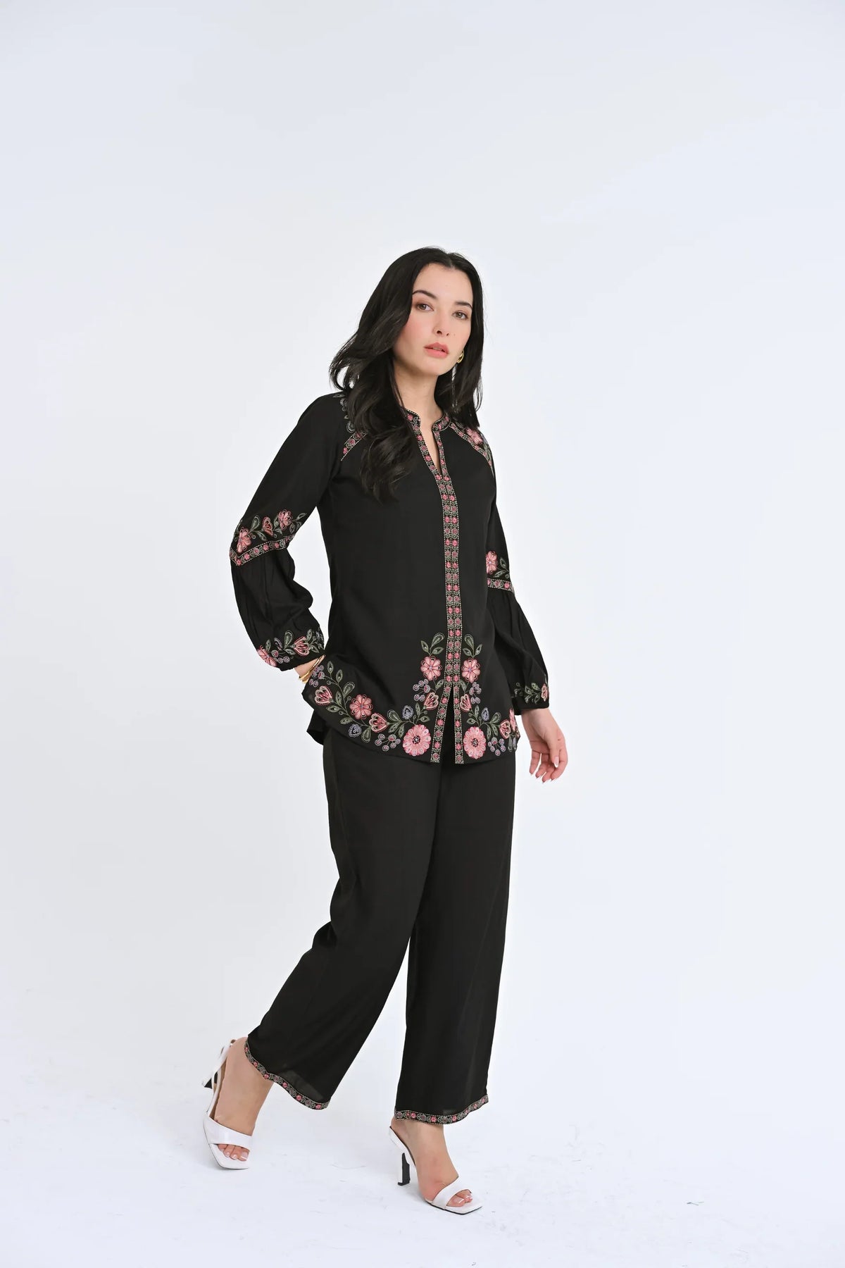 Black tonal embroidered co-ord set
