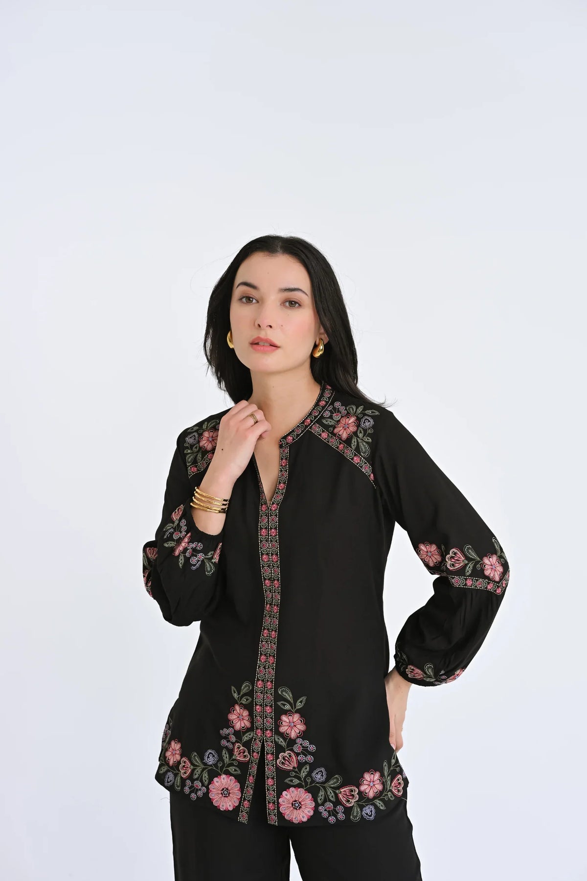 Black tonal embroidered co-ord set