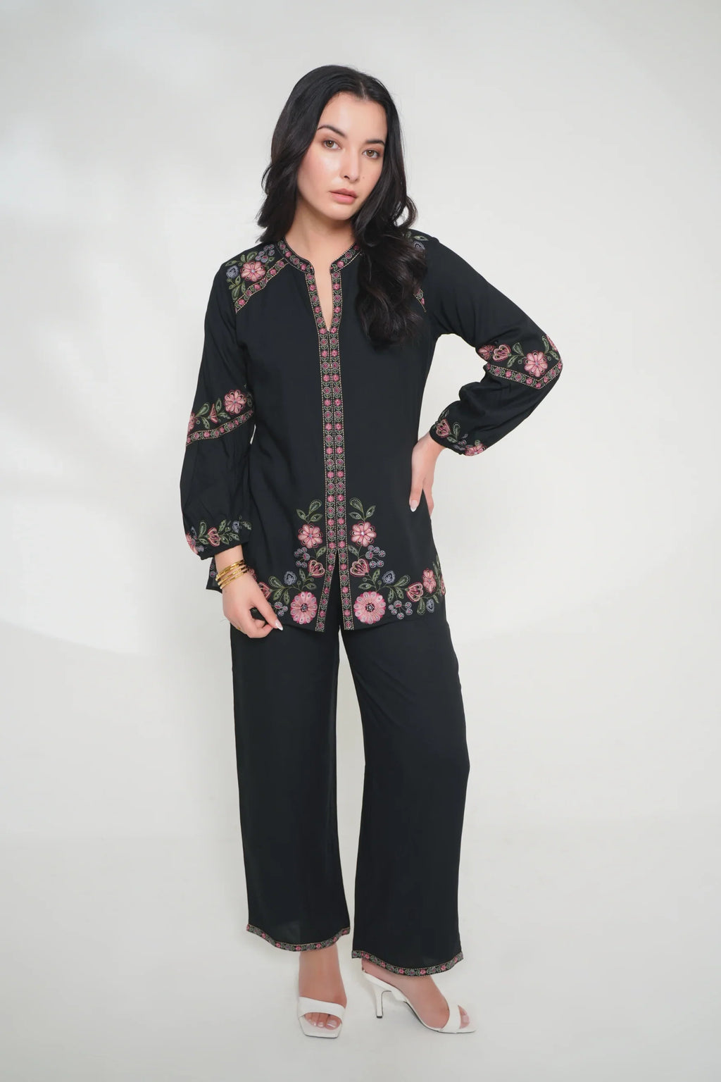 Black tonal embroidered co-ord set