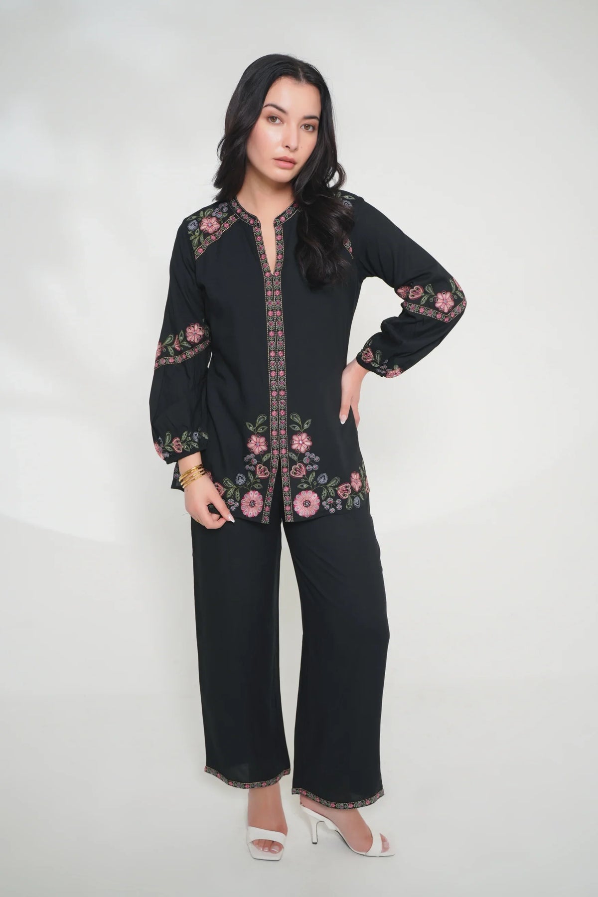 Black tonal embroidered co-ord set