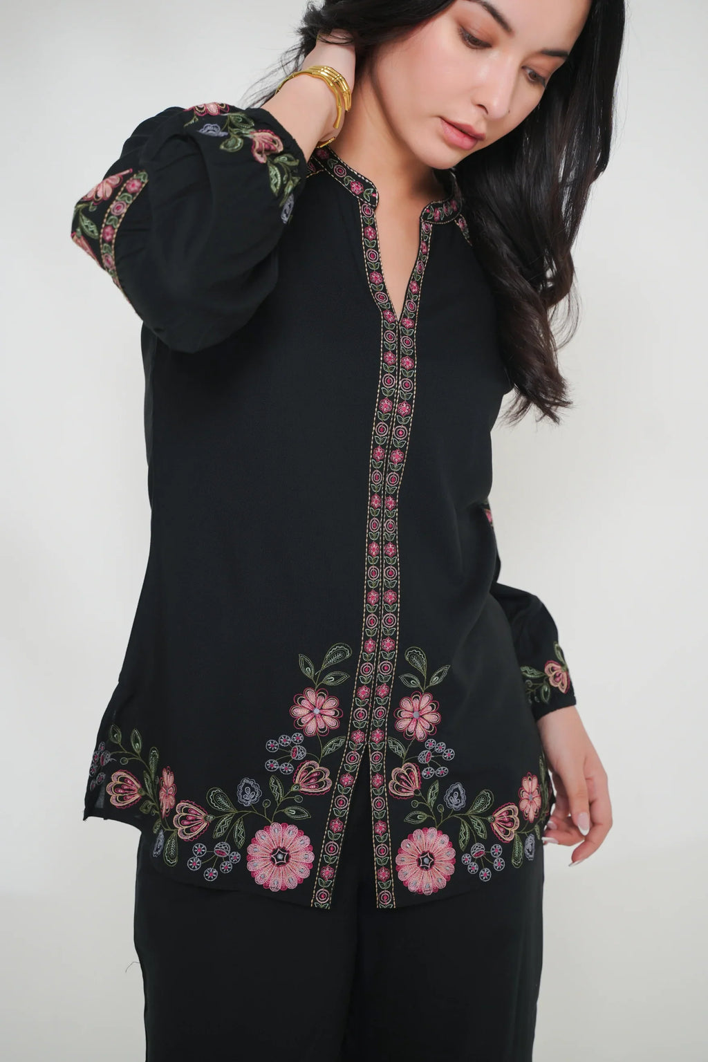Black tonal embroidered co-ord set